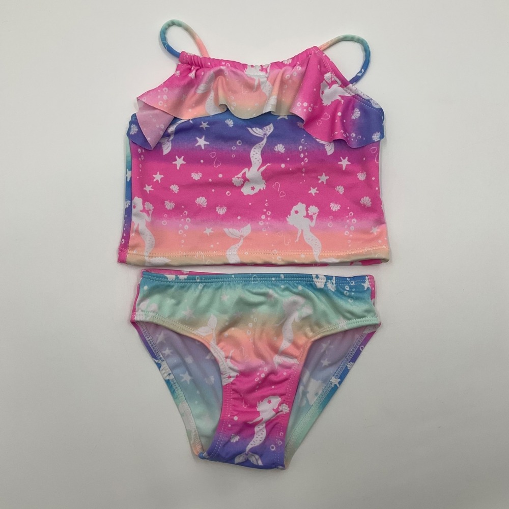 Girls Swimsuit 3T Mermaid Tankini 2 Piece Rainbow Ruffle Mermaidcore Beach Fairy